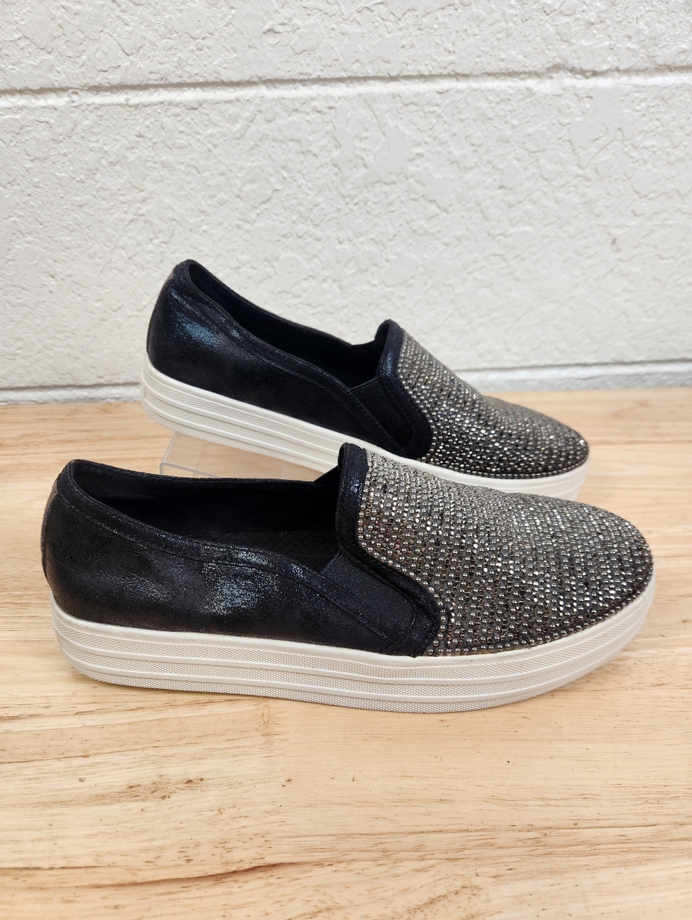 Skechers Shoes Womens 8 Double Up Shiny Dancer Slip On Black Studded Low SN 801